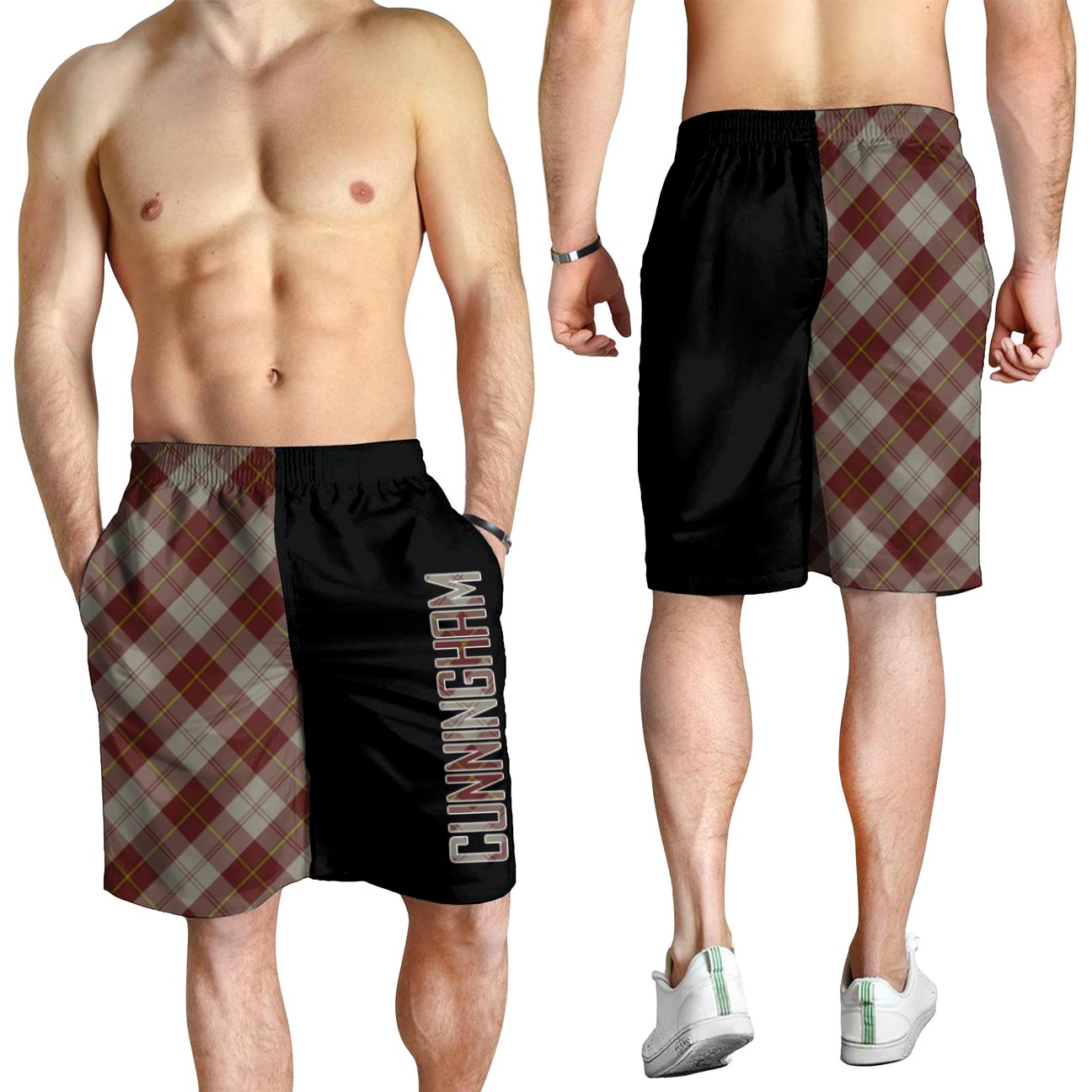 Cunningham Burgundy Dancers Tartan Crest Men's Short - Cross Style