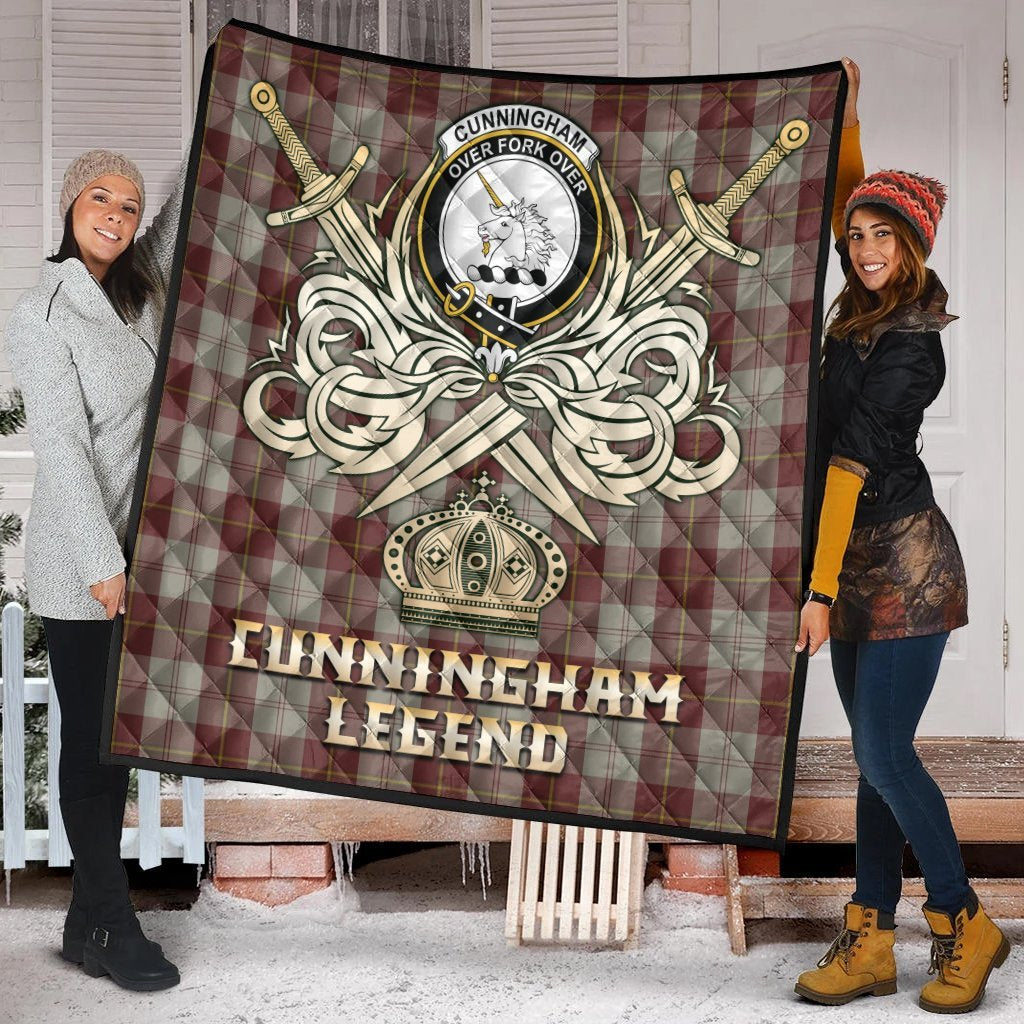 Cunningham Burgundy Dancers Tartan Crest Legend Gold Royal Premium Quilt