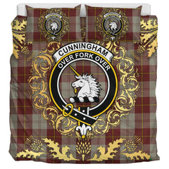 Cunningham Burgundy Dancers Tartan Crest Bedding Set - Golden Thistle Style