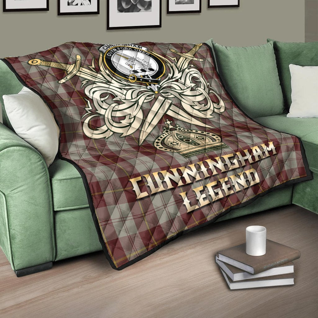 Cunningham Burgundy Dancers Tartan Crest Legend Gold Royal Premium Quilt