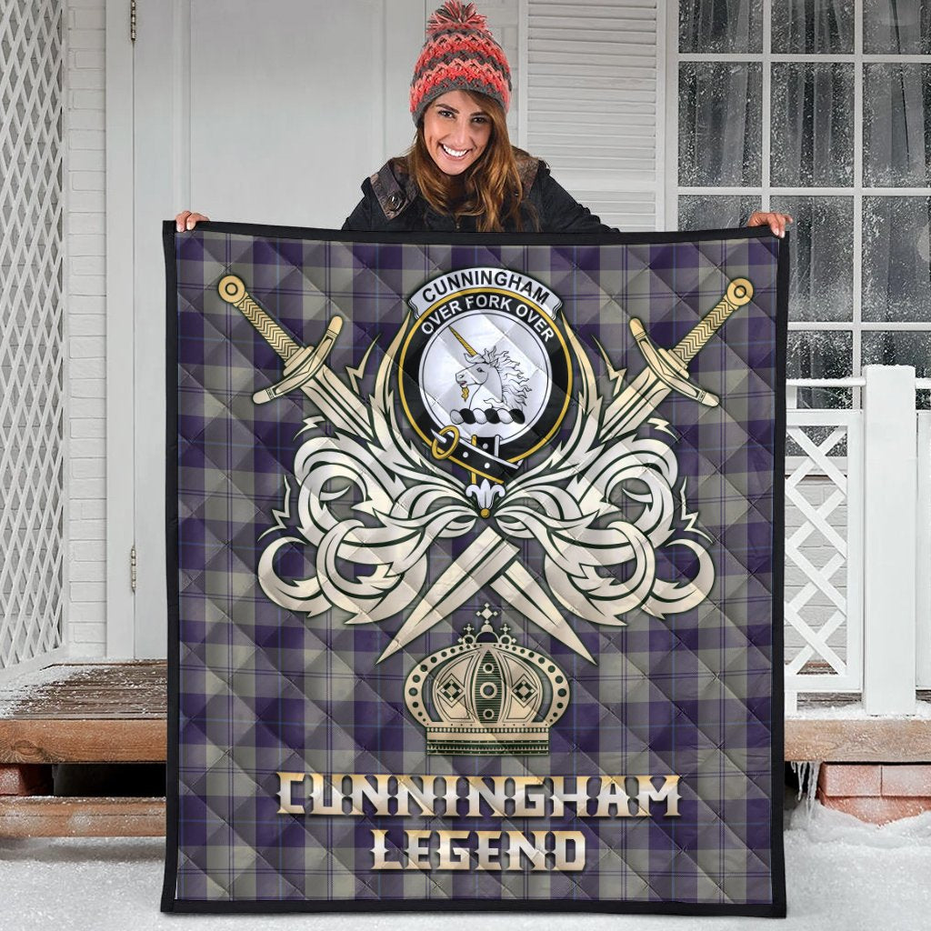 Cunningham Dress Blue Dancers Tartan Crest Legend Gold Royal Premium Quilt