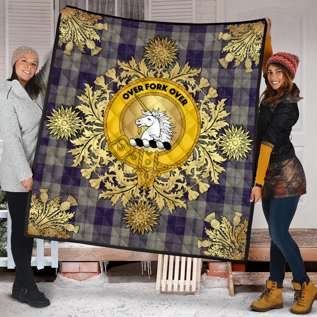 Cunningham Dress Blue Dancers Tartan Crest Premium Quilt - Gold Thistle Style