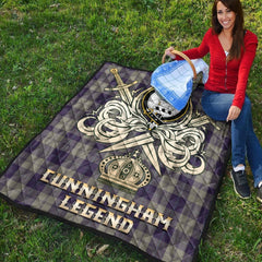 Cunningham Dress Blue Dancers Tartan Crest Legend Gold Royal Premium Quilt