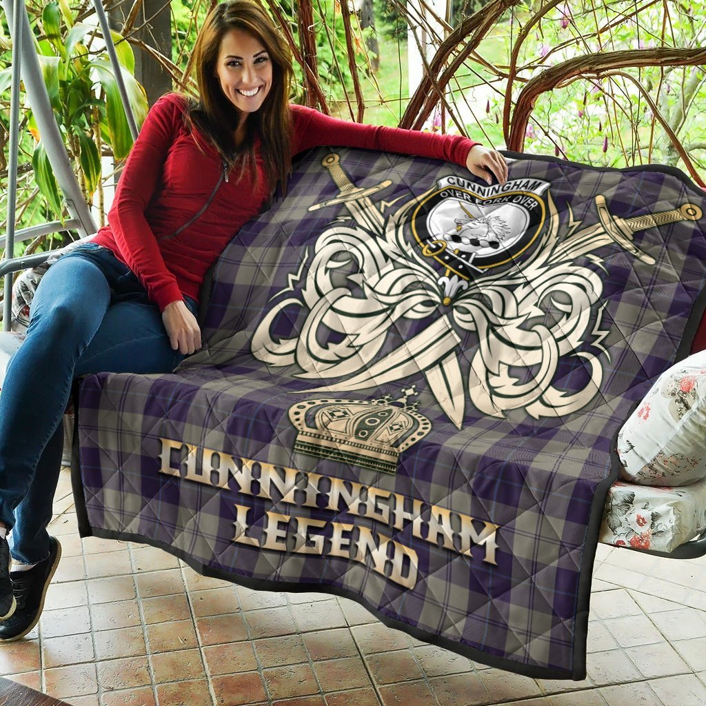 Cunningham Dress Blue Dancers Tartan Crest Legend Gold Royal Premium Quilt