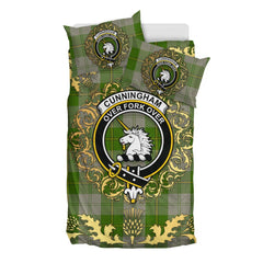 Cunningham Dress Green Dancers Tartan Crest Bedding Set - Golden Thistle Style