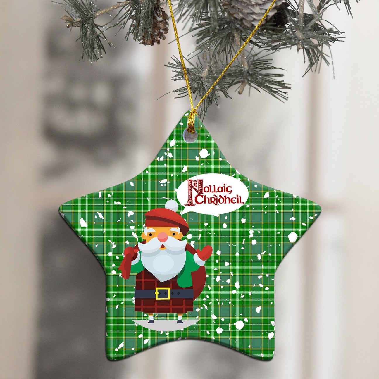 Currie Tartan Christmas Ceramic Ornament - Santa Style