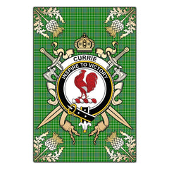 Currie Tartan Crest Black Garden Flag - Gold Thistle Style