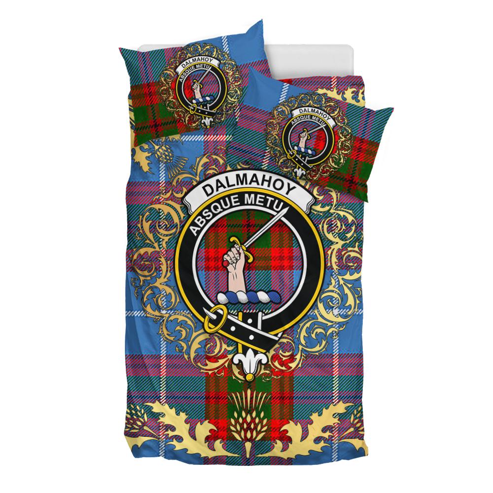 Dalmahoy Tartan Crest Bedding Set - Golden Thistle Style