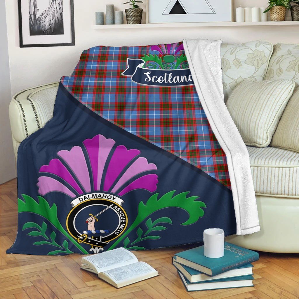 Dalmahoy Tartan Crest Premium Blanket - Thistle Style