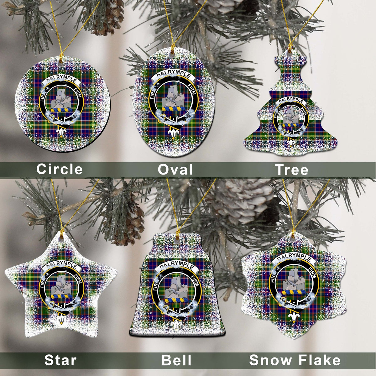 Dalrymple Tartan Christmas Ceramic Ornament - Snow Style