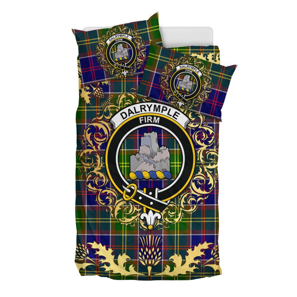 Dalrymple Tartan Crest Bedding Set - Golden Thistle Style