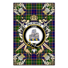 Dalrymple Tartan Crest Black Garden Flag - Gold Thistle Style