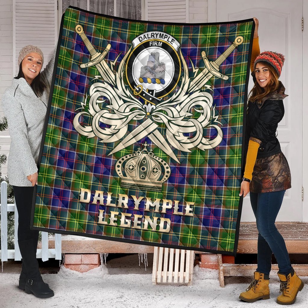 Dalrymple Tartan Crest Legend Gold Royal Premium Quilt