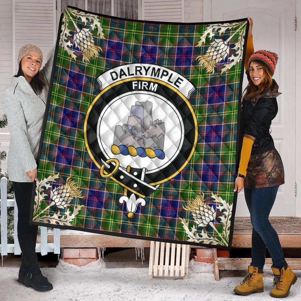 Dalrymple Tartan Crest Premium Quilt - Gold Thistle Style