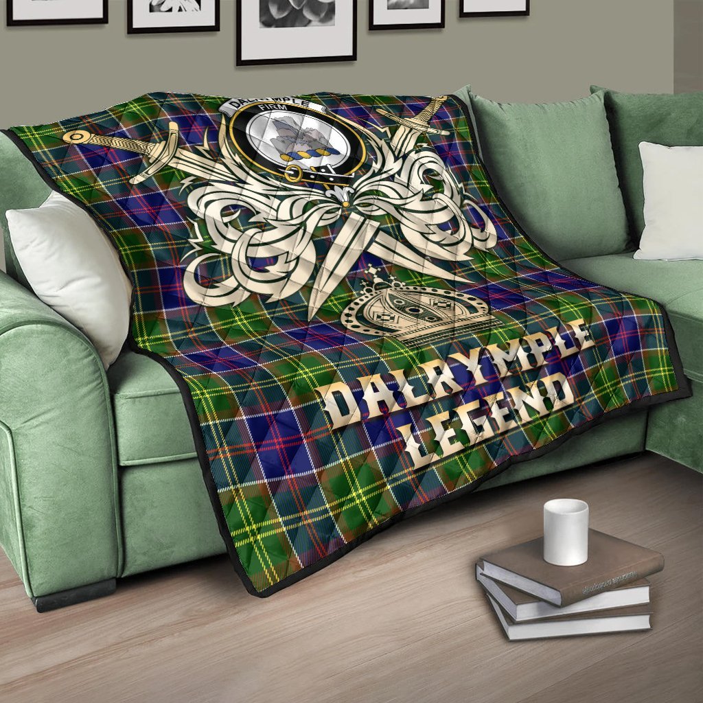 Dalrymple Tartan Crest Legend Gold Royal Premium Quilt
