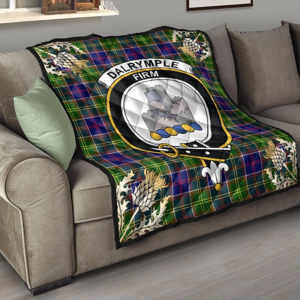 Dalrymple Tartan Crest Premium Quilt - Gold Thistle Style