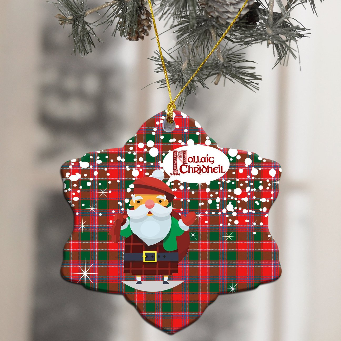 Dalziel Modern Tartan Christmas Ceramic Ornament - Santa Style
