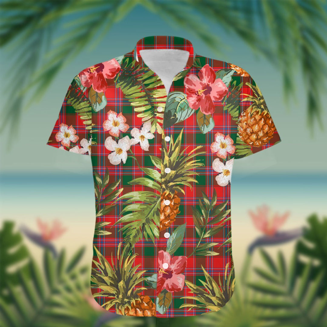Dalziel Tartan Hawaiian Shirt Hibiscus, Coconut, Parrot, Pineapple - Tropical Garden Shirt