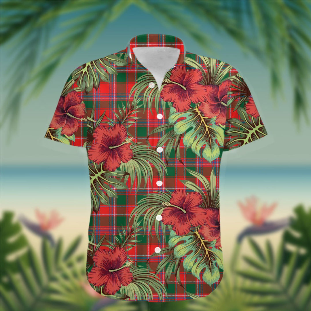 Dalziel Tartan Hawaiian Shirt Hibiscus, Coconut, Parrot, Pineapple - Tropical Garden Shirt