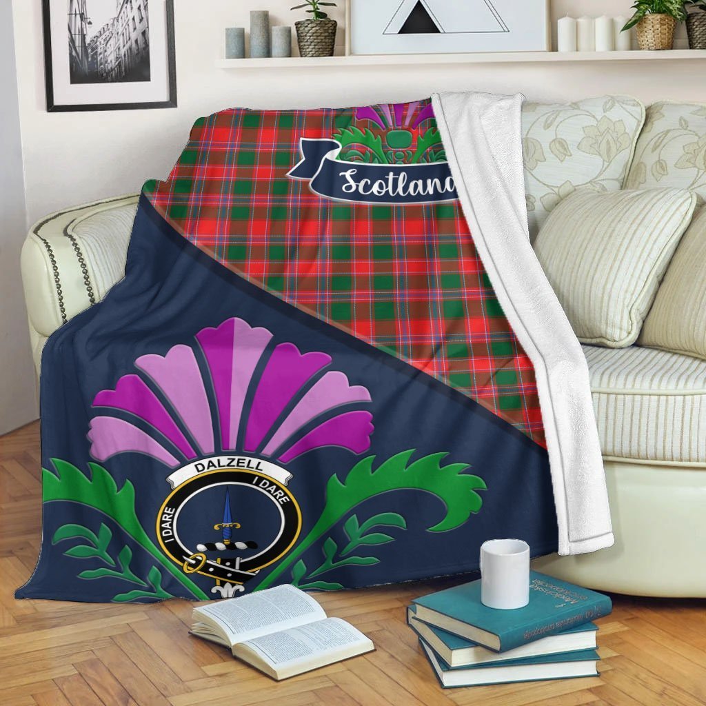 Dalziel Tartan Crest Premium Blanket - Thistle Style