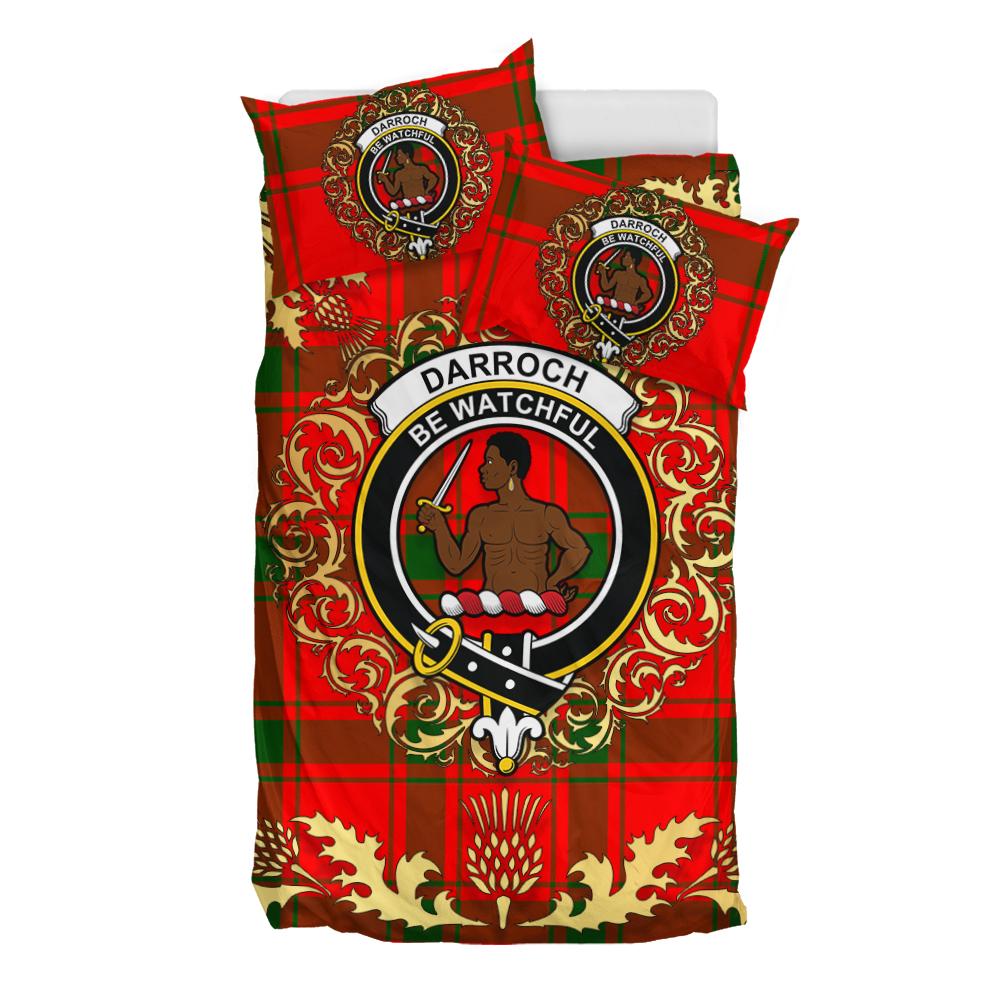 Darroch Tartan Crest Bedding Set - Golden Thistle Style