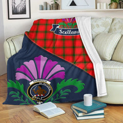Darroch (Gourock) Tartan Crest Premium Blanket - Thistle Style