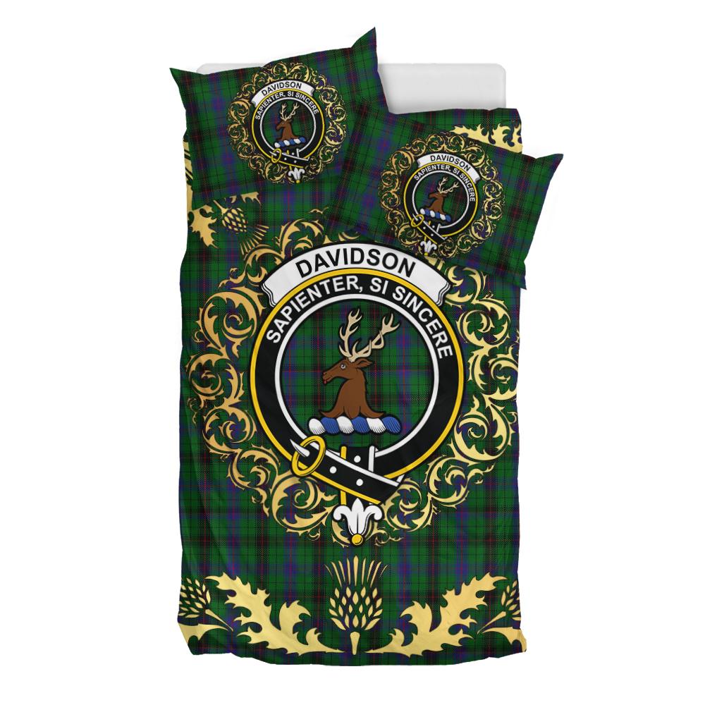 Davidson Tartan Crest Bedding Set - Golden Thistle Style