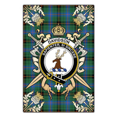 Davidson Ancient Tartan Crest Black Garden Flag - Gold Thistle Style