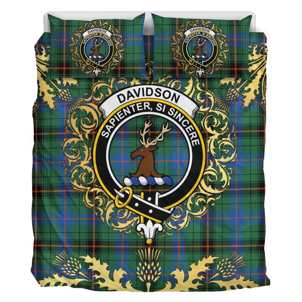 Davidson Ancient Tartan Crest Bedding Set - Golden Thistle Style