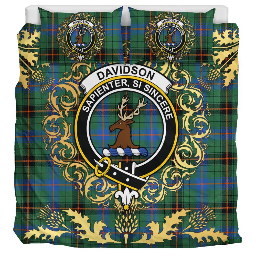 Davidson Ancient Tartan Crest Bedding Set - Golden Thistle Style