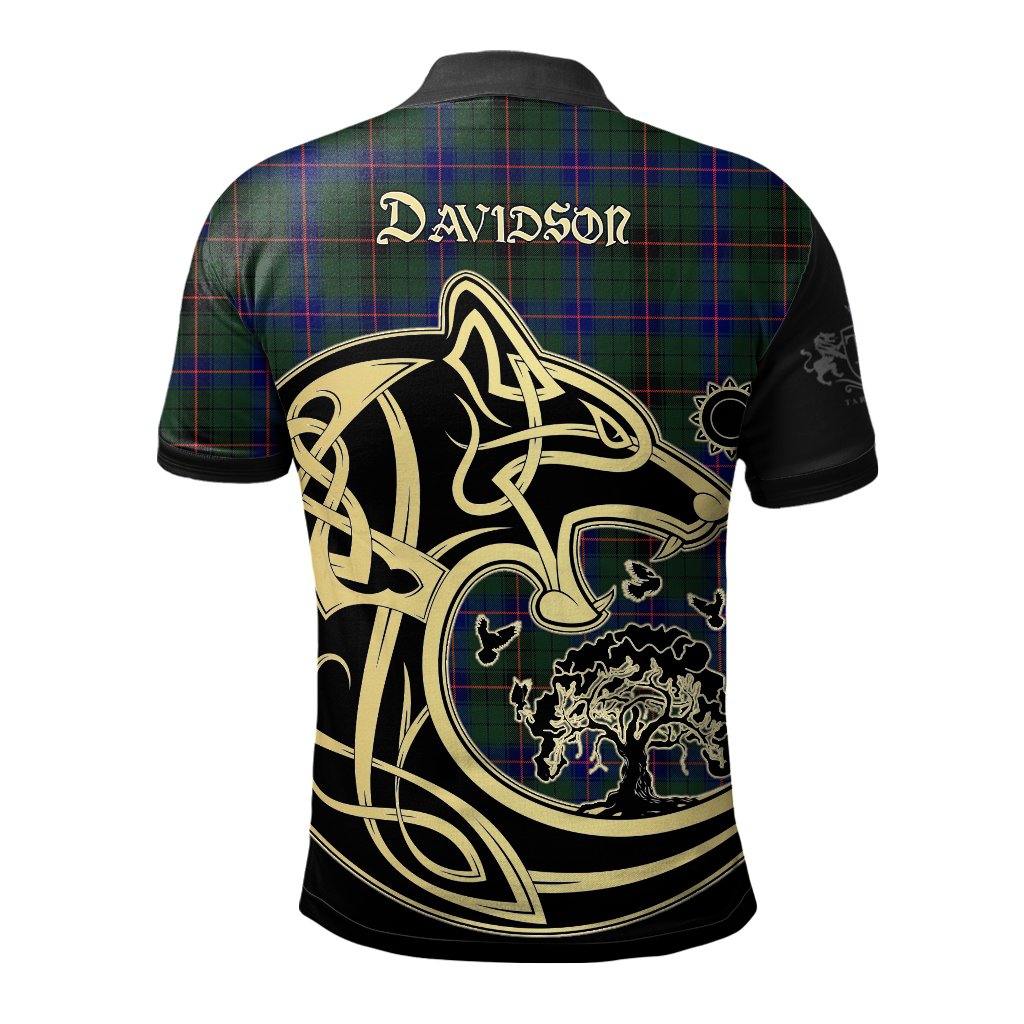 Davidson Modern Tartan Polo Shirt Viking Wolf