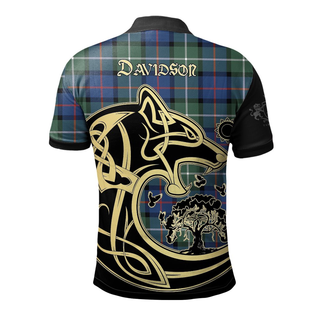 Davidson of Tulloch Tartan Polo Shirt Viking Wolf