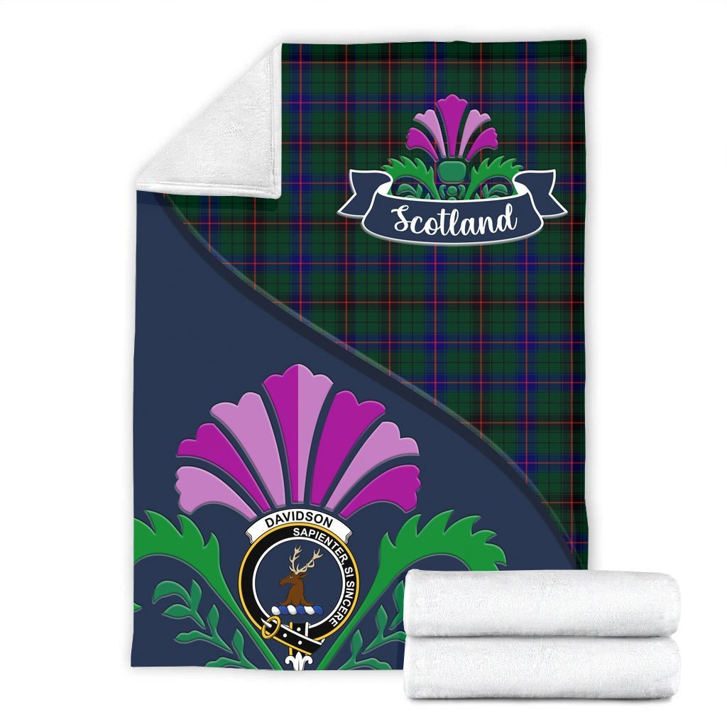 Davidson Tartan Crest Premium Blanket - Thistle Style