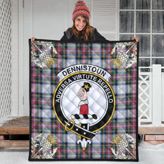 Dennistoun Tartan Crest Premium Quilt - Gold Thistle Style