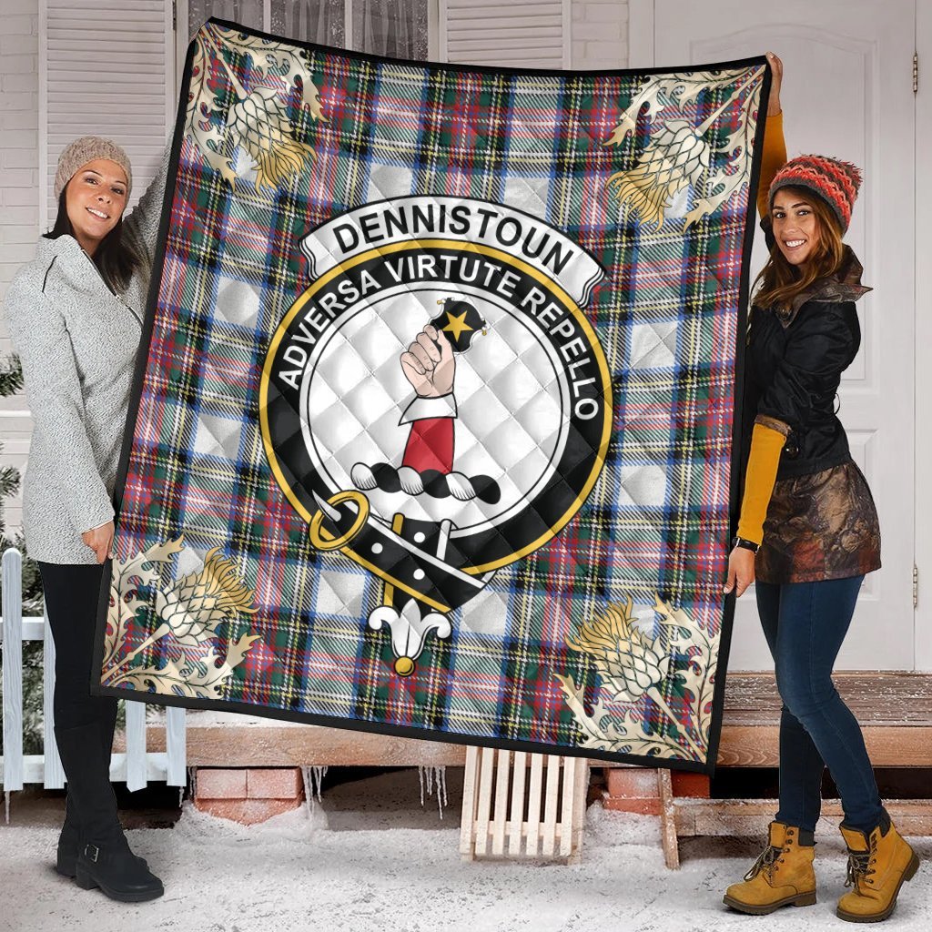 Dennistoun Tartan Crest Premium Quilt - Gold Thistle Style