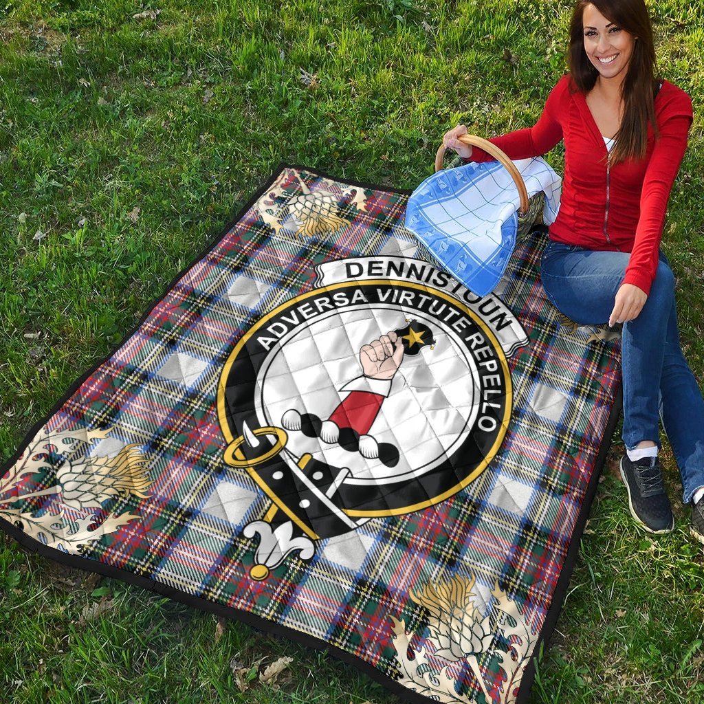 Dennistoun Tartan Crest Premium Quilt - Gold Thistle Style