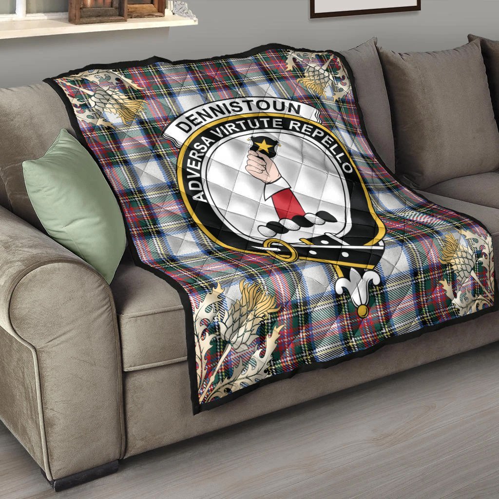 Dennistoun Tartan Crest Premium Quilt - Gold Thistle Style