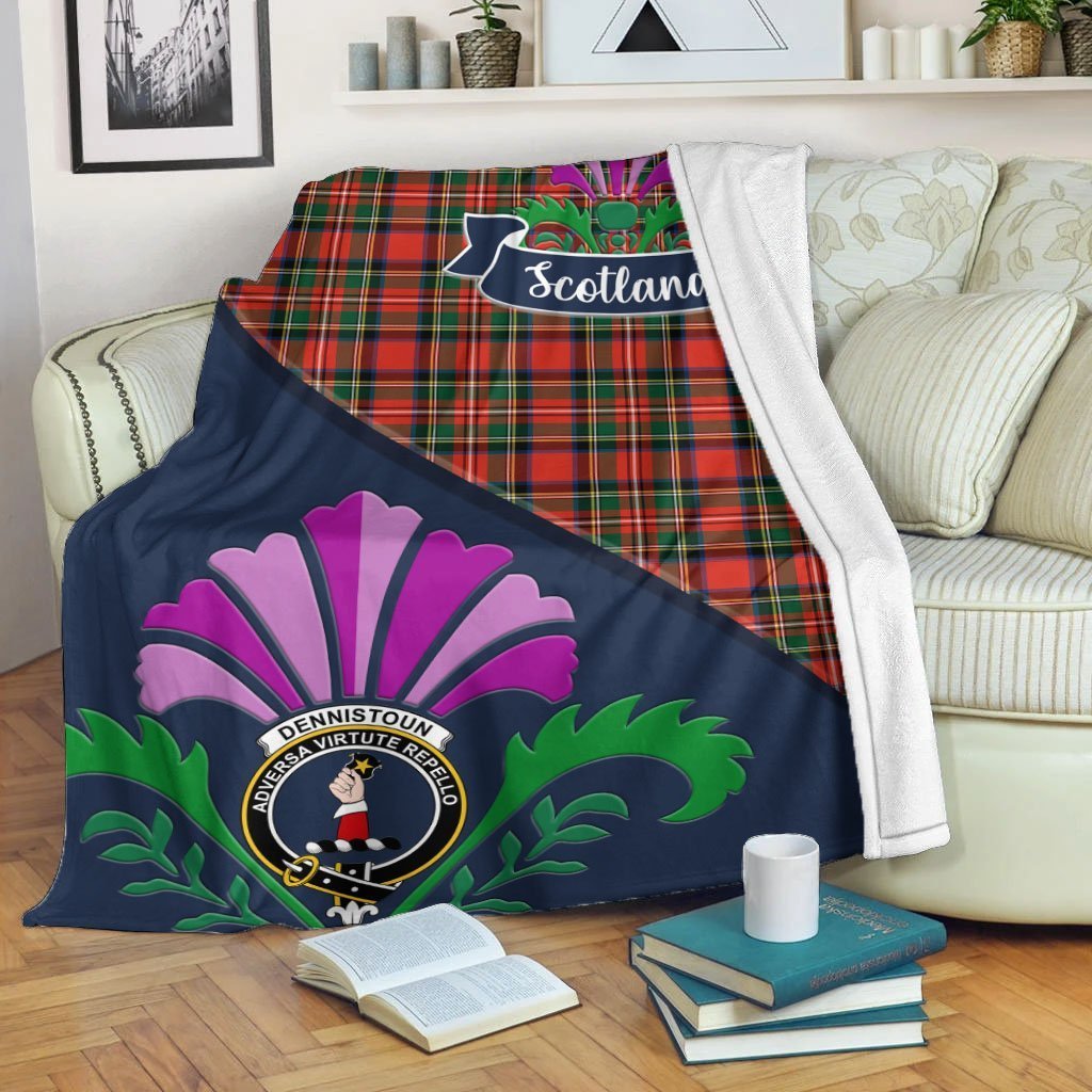 Dennistoun Tartan Crest Premium Blanket - Thistle Style