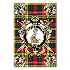 Dewar Tartan Crest Black Garden Flag - Gold Thistle Style