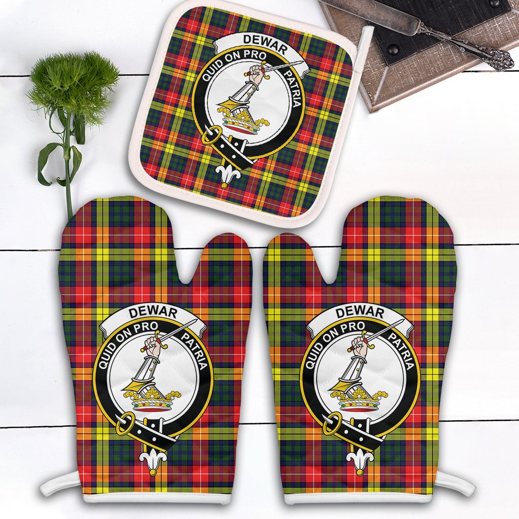 Dewar Tartan Crest Oven Mitt And Pot Holder (2 Oven Mitts + 1 Pot Holder)