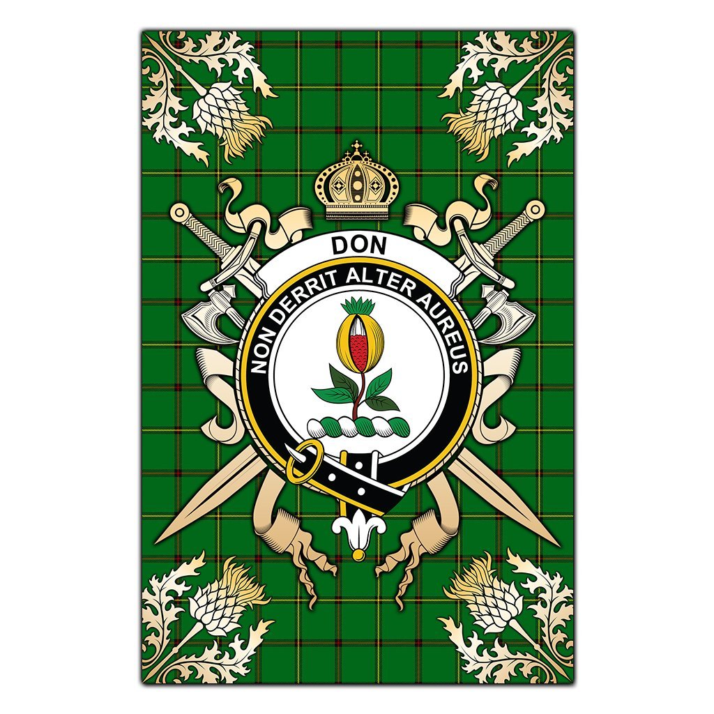 Don Tartan Crest Black Garden Flag - Gold Thistle Style