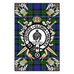 Donnachaidh Tartan Crest Black Garden Flag - Gold Thistle Style