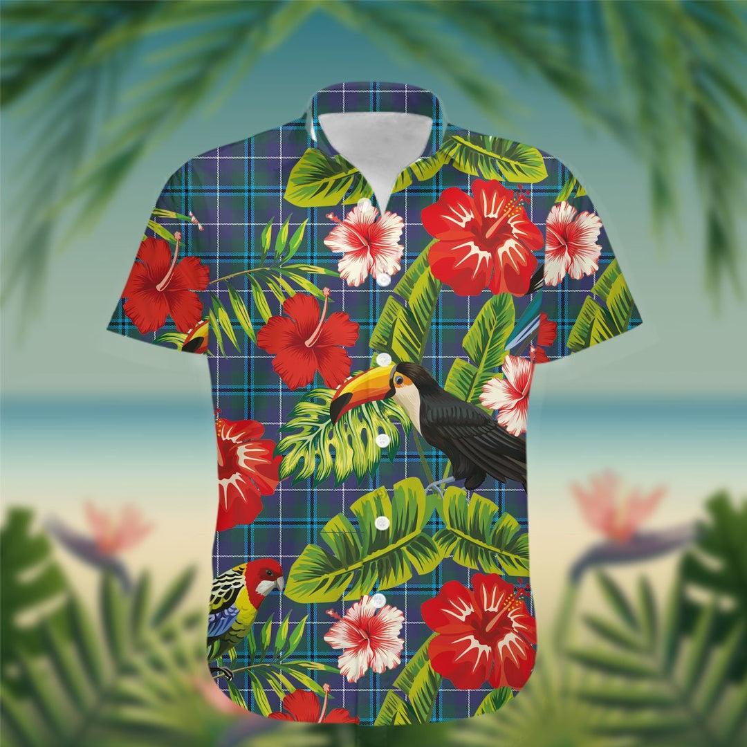 Douglas Tartan Hawaiian Shirt Hibiscus, Coconut, Parrot, Pineapple - Tropical Garden Shirt