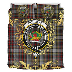 Douglas Ancient Dress Tartan Crest Bedding Set - Golden Thistle Style