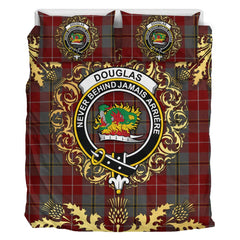 Douglas Ancient Red Tartan Crest Bedding Set - Golden Thistle Style