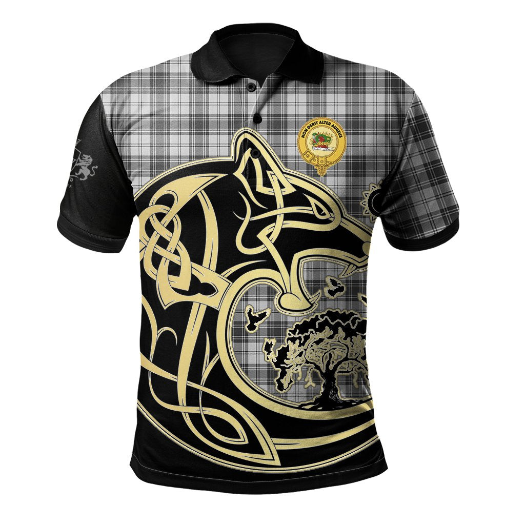 Douglas Grey Modern Tartan Polo Shirt Viking Wolf