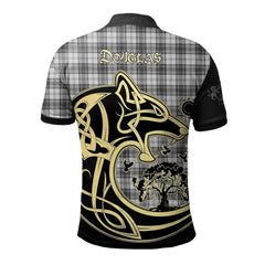 Douglas Grey Modern Tartan Polo Shirt Viking Wolf