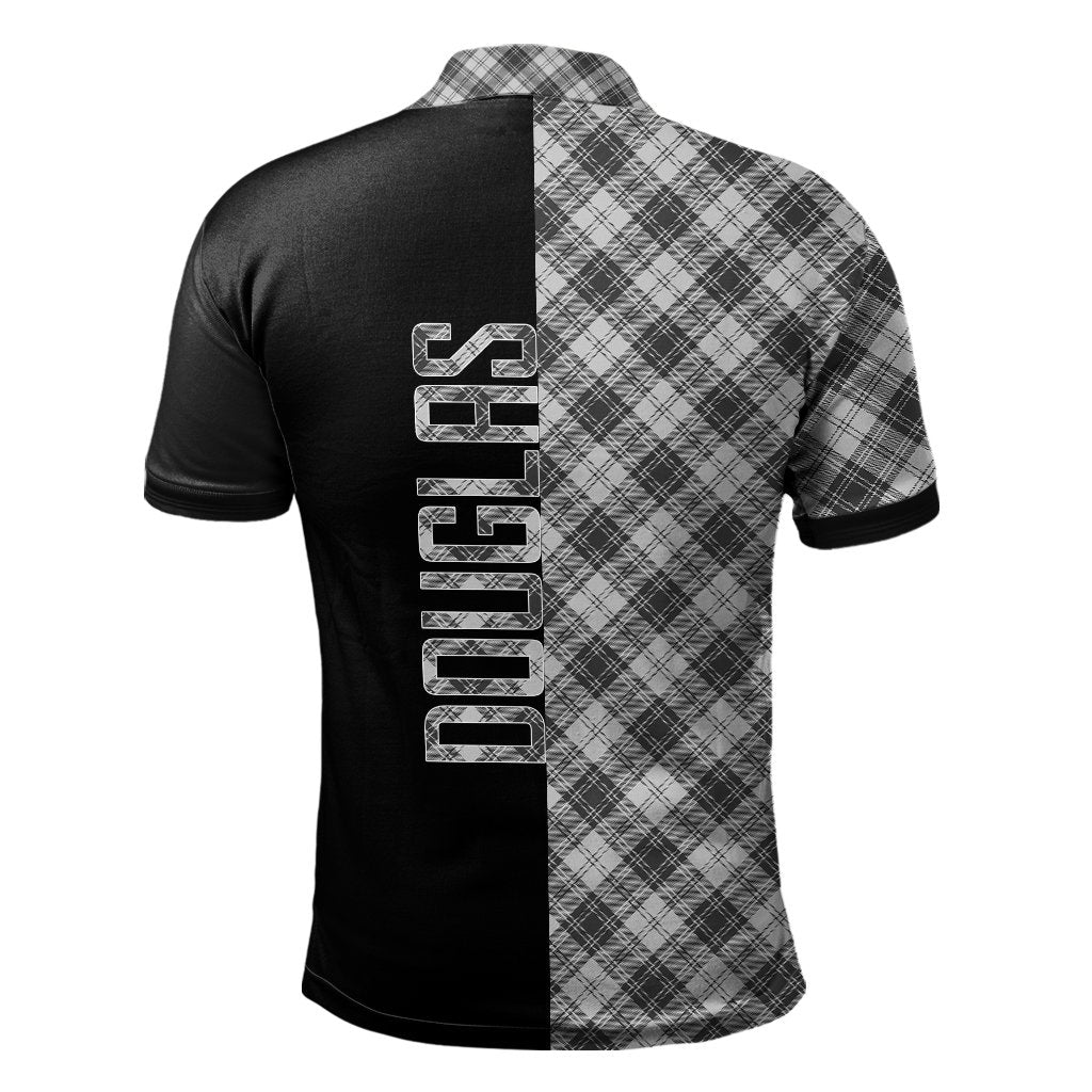 Douglas Grey Modern Tartan Polo Shirt Half of Me - Cross Style