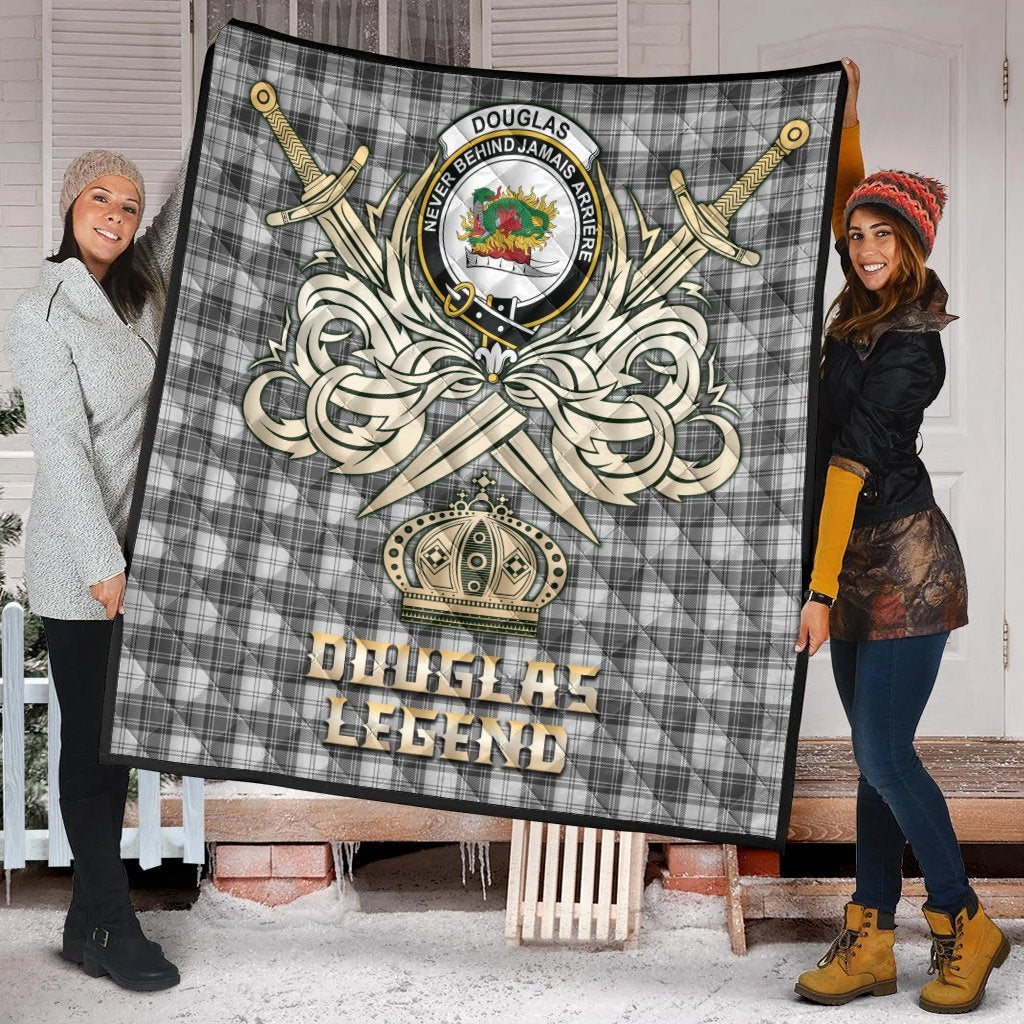 Douglas Grey Modern Tartan Crest Legend Gold Royal Premium Quilt