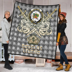 Douglas Grey Modern Tartan Crest Legend Gold Royal Premium Quilt